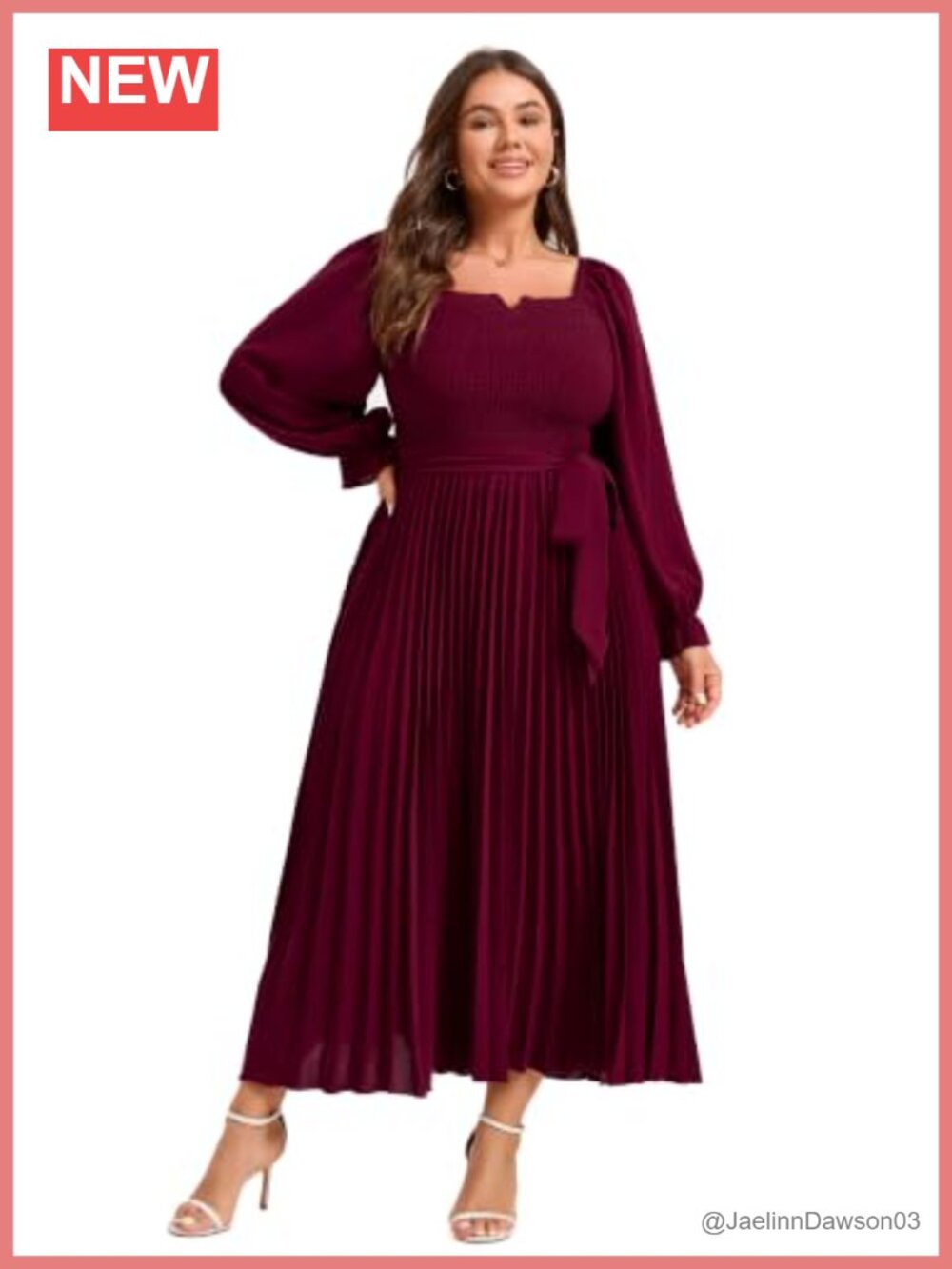 Women's Plus Size Smocked Pleated Long Sleeve Maxi Dress